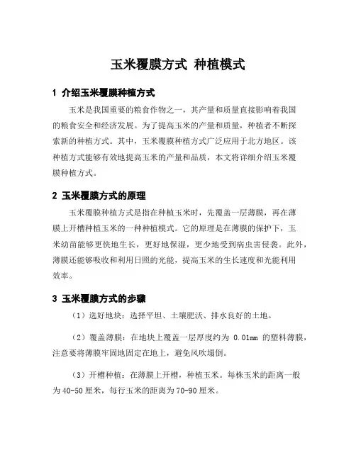 玉米覆膜方式 种植模式