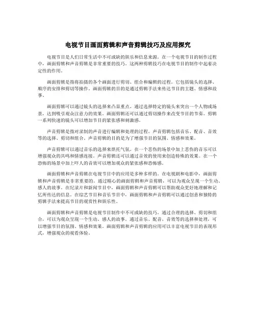 电视节目画面剪辑和声音剪辑技巧及应用探究