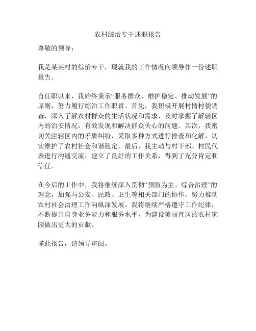农村综治专干述职报告