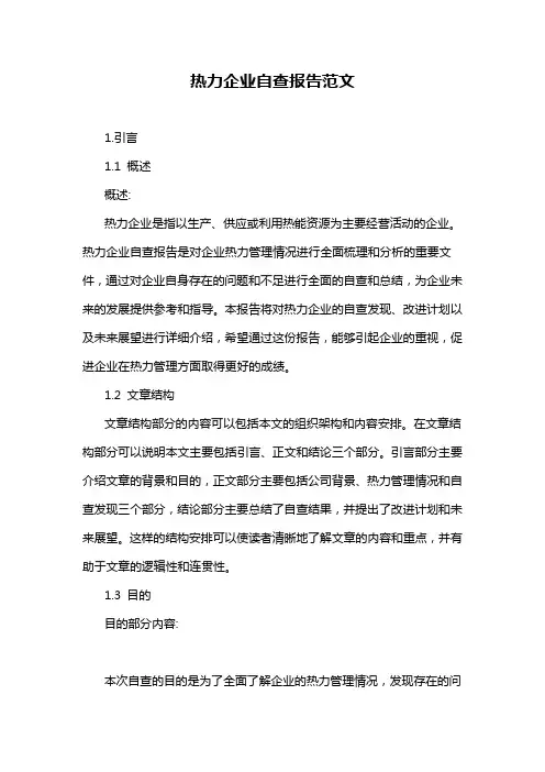 热力企业自查报告范文