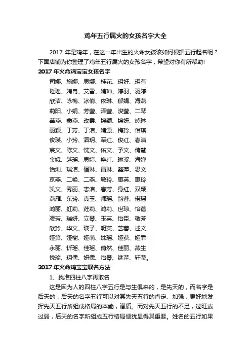 鸡年五行属火的女孩名字大全