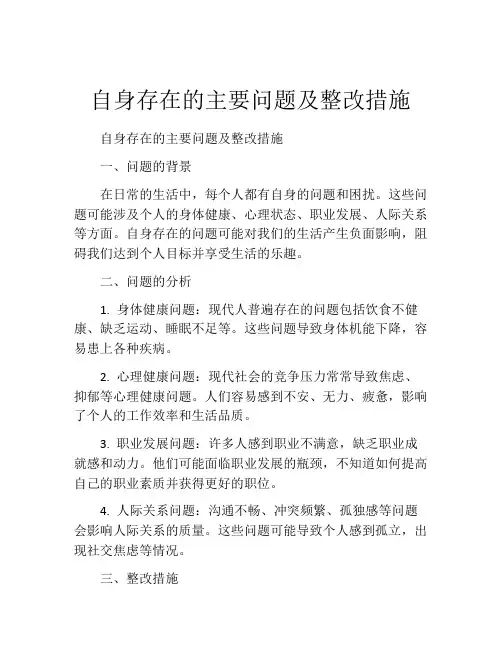 自身存在的主要问题及整改措施