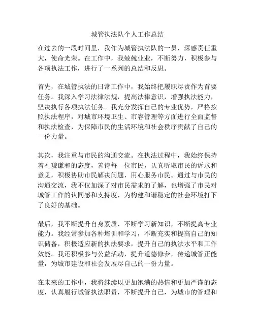 城管执法队个人工作总结