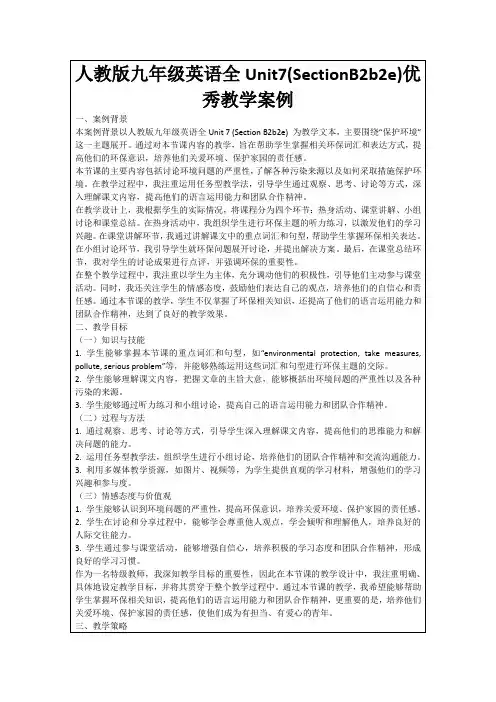 人教版九年级英语全Unit7(SectionB2b2e)优秀教学案例