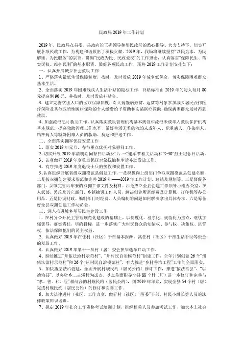 民政局2019年工作计划