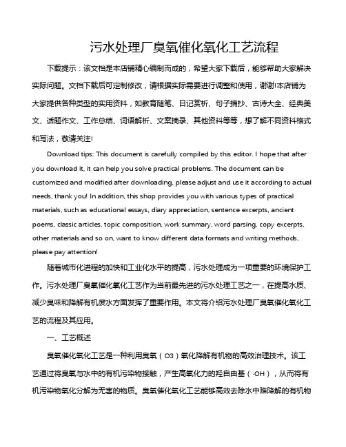 污水处理厂臭氧催化氧化工艺流程