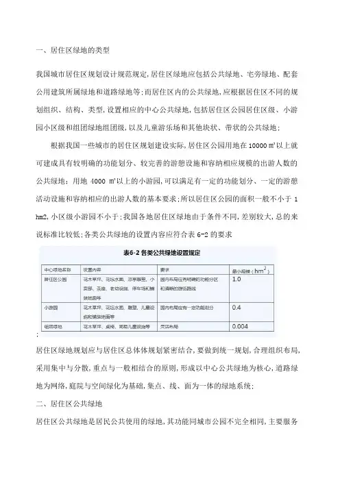 居住区绿地的类型和各类绿地的布置