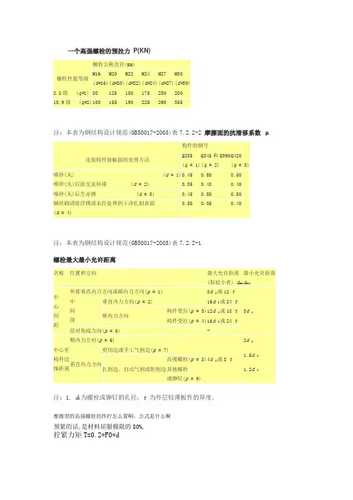 一个高强螺栓的预拉力P