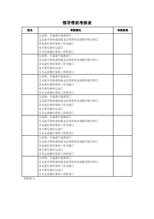 领导带班考核表