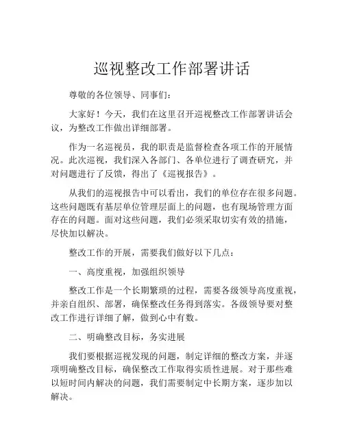巡视整改工作部署讲话