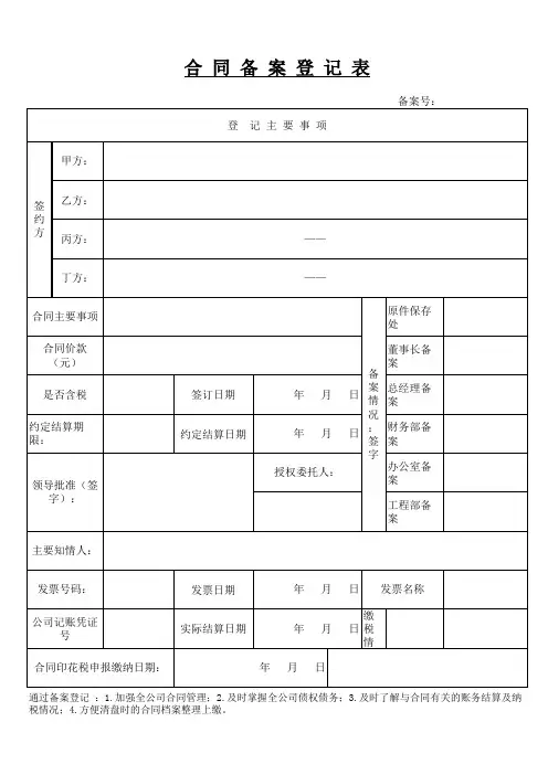 合同备案登记表