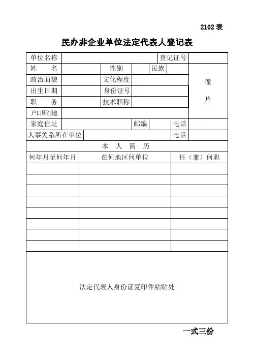 民办非企业单位法定代表人登记表