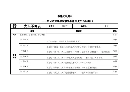 幼儿园中班语言《大卫,不可以》文字脚本