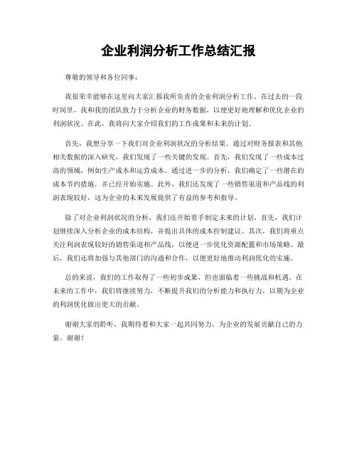 企业利润分析工作总结汇报