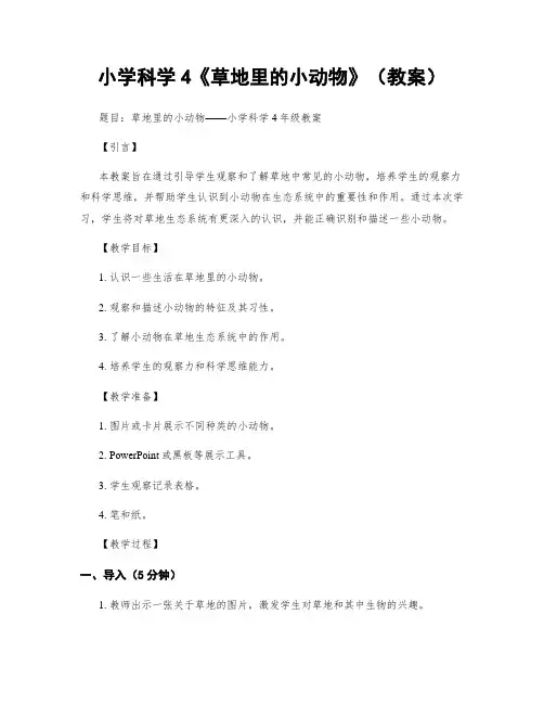 小学科学4《草地里的小动物》(教案)