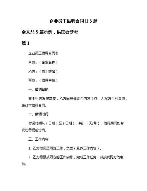 企业员工借调合同书5篇