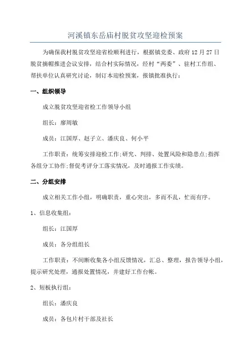 河溪镇东岳庙村脱贫攻坚迎检预案