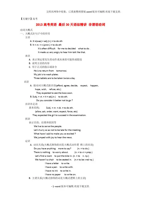 【高考】高考英语最后30天语法精讲非谓语动词