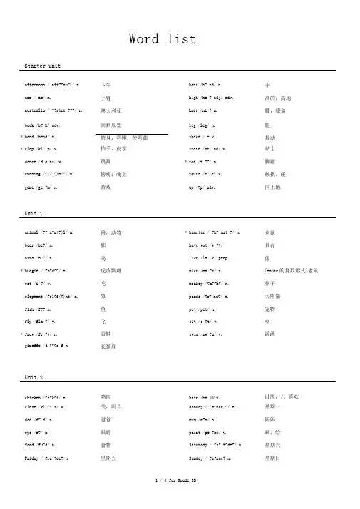 外研社小学英语(三年级起点)单词表(带音标)_三年级下
