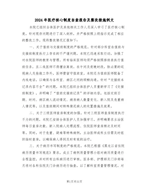 2024年医疗核心制度自查报告及整改措施例文（五篇）