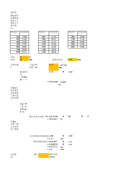 无压管道闭水试验自动计算记录表(正反算)xhl