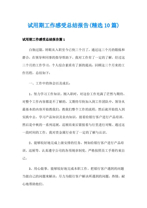 试用期工作感受总结报告(精选10篇)
