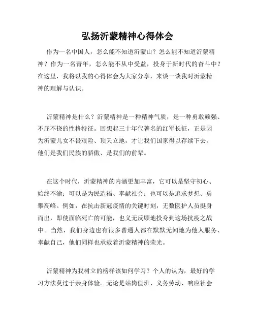 弘扬沂蒙精神心得体会