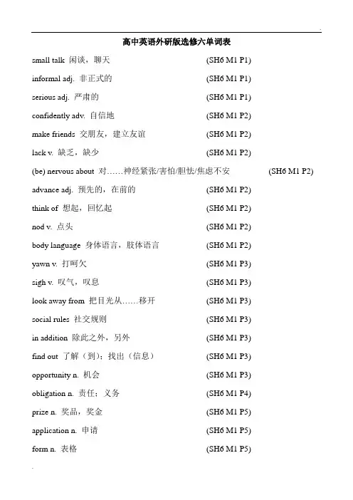 高中英语外研版选修六单词表