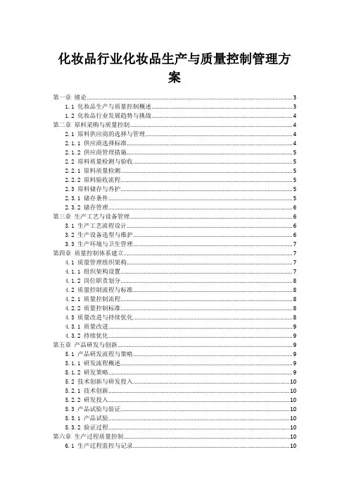 化妆品行业化妆品生产与质量控制管理方案