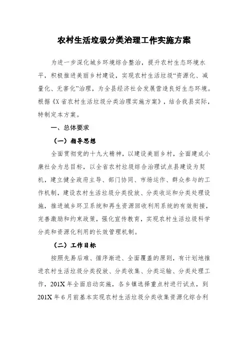 农村生活垃圾分类治理工作实施方案