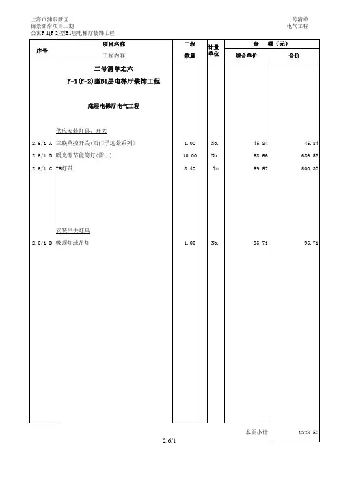 中海御景熙岸二期公寓公共部分装修工程量清单(合同)
