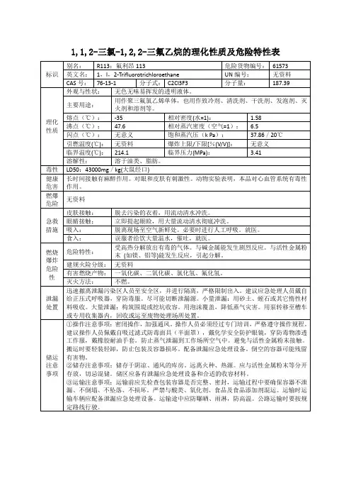 1,1,2-三氯-1,2,2-三氟乙烷(R113;氟利昂113)的理化性质及危险特性表