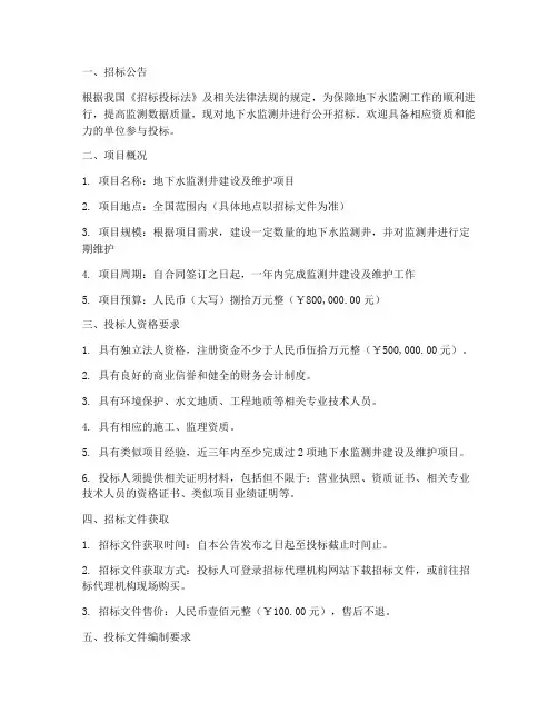 地下水监测井招标文件