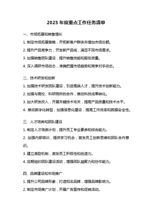 2023年度重点工作任务清单