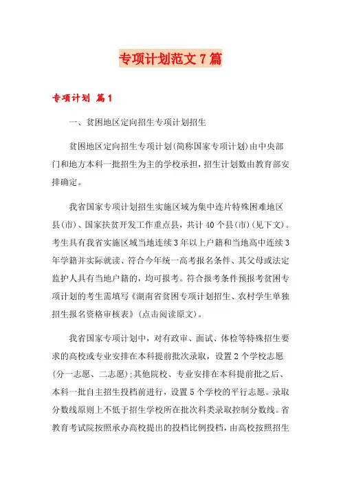专项计划范文7篇