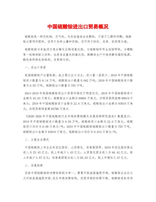 中国硫酸铵进出口贸易概况