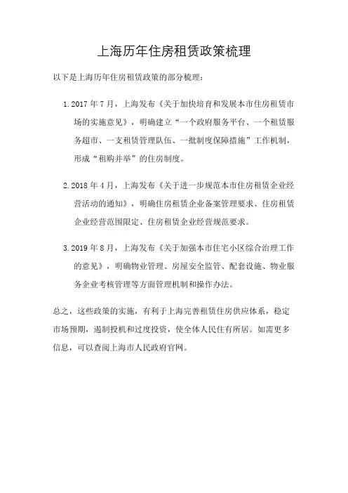 上海历年住房租赁政策梳理