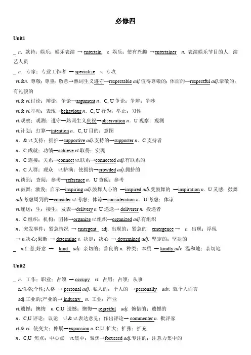 人教版高中英语必修重点词词性转换