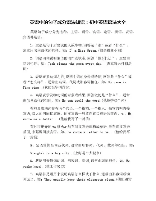 英语中的句子成分语法知识：初中英语语法大全