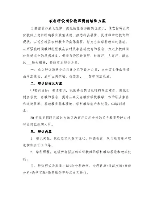 农村特设岗位教师岗前培训方案（二篇）