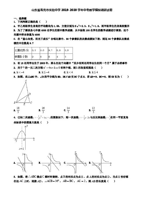山东省寿光市实验中学2019-2020学年中考数学模拟调研试卷