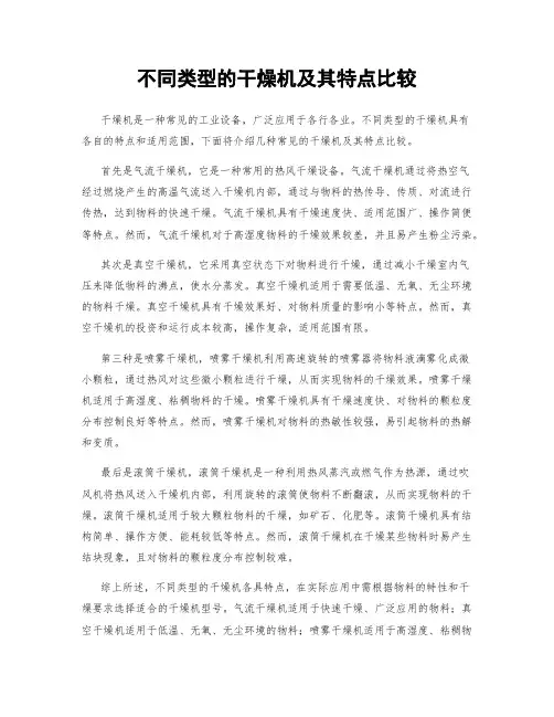不同类型的干燥机及其特点比较