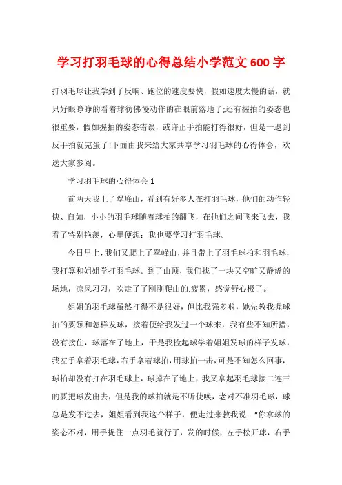 学习打羽毛球的心得总结小学范文600字