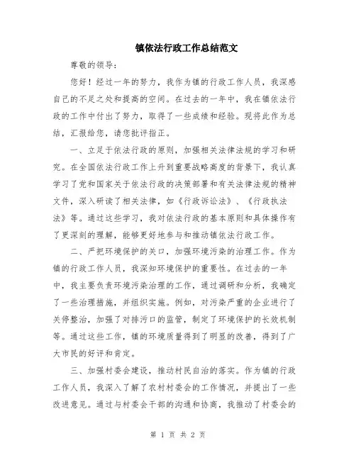 镇依法行政工作总结范文