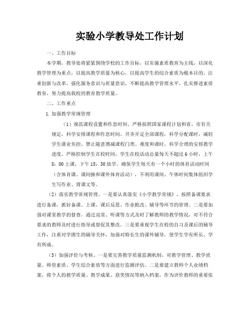 实验小学教导处工作计划