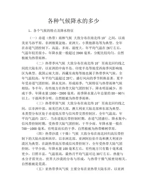 各种气候降水的多少