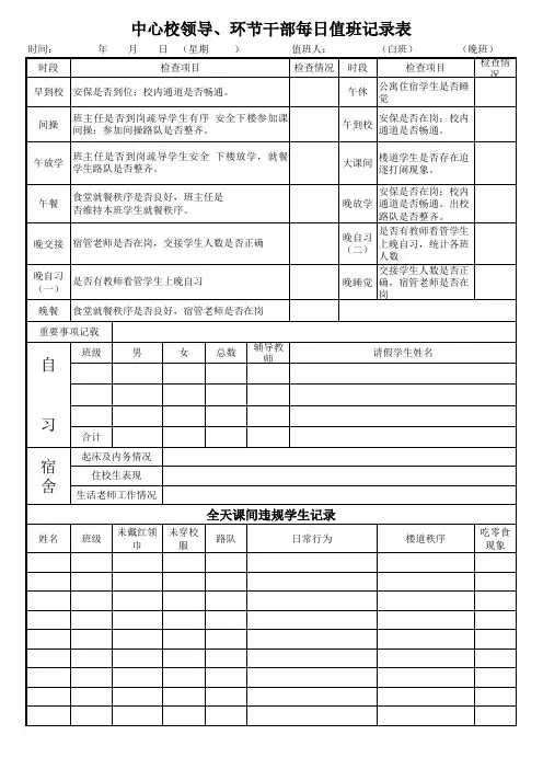 中心校环节干部值班记录表