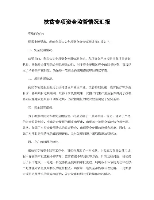 扶贫专项资金监管情况汇报