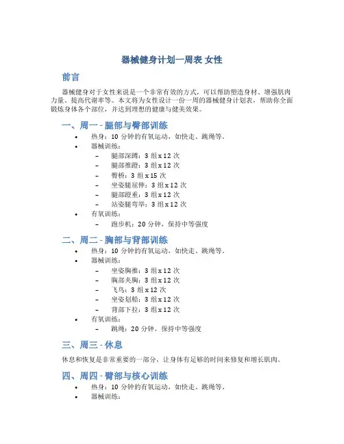 器械健身计划一周表 女性