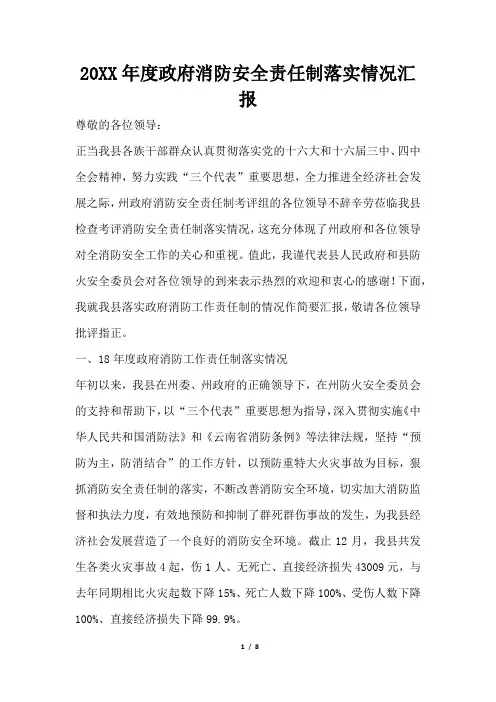 2019年度政府消防安全责任制落实情况汇报